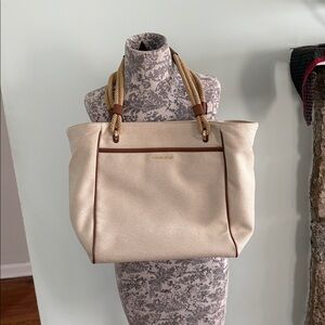 Michael Kors Cream and Brown Canvas Tote Bag